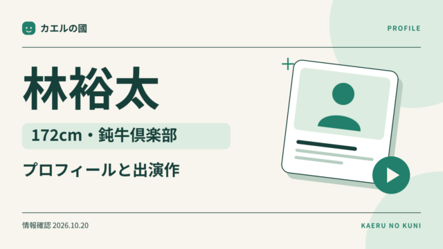 林裕太のプロフィール。身長172cm、鈍牛倶楽部所属を紹介する文字と図形のサムネイル