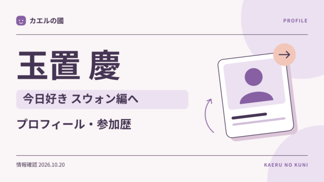 玉置慶の今日好き出演歴とスウォン編への継続参加を紹介する文字と図形のサムネイル