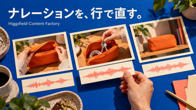 ポーチの3つの動作に対応する音声ストリップのうち、中央の一本だけを持ち上げた概念ビジュアル。