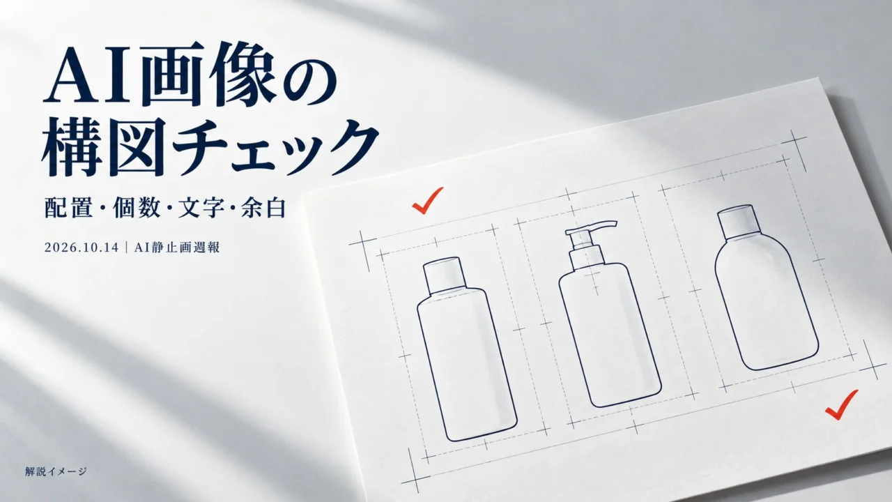 AI画像の構図チェック、配置・個数・文字・余白を確認する2026年10月14日の静止画週報の表紙